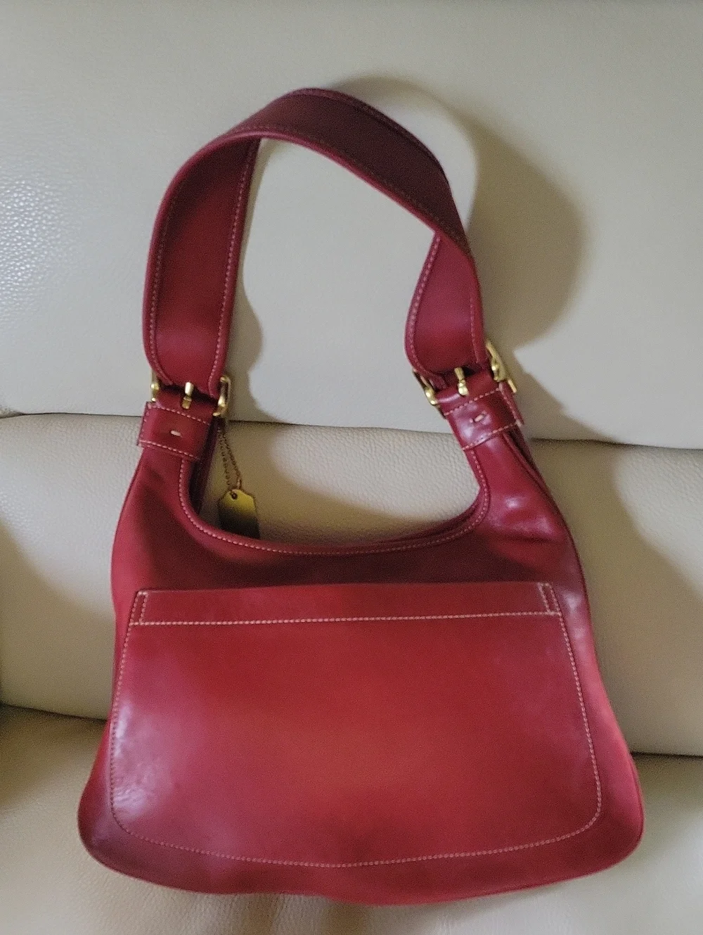 VINTAGE COACH 2003 Red Leather Saddle Bag with Gold Hardware (Style 9340)